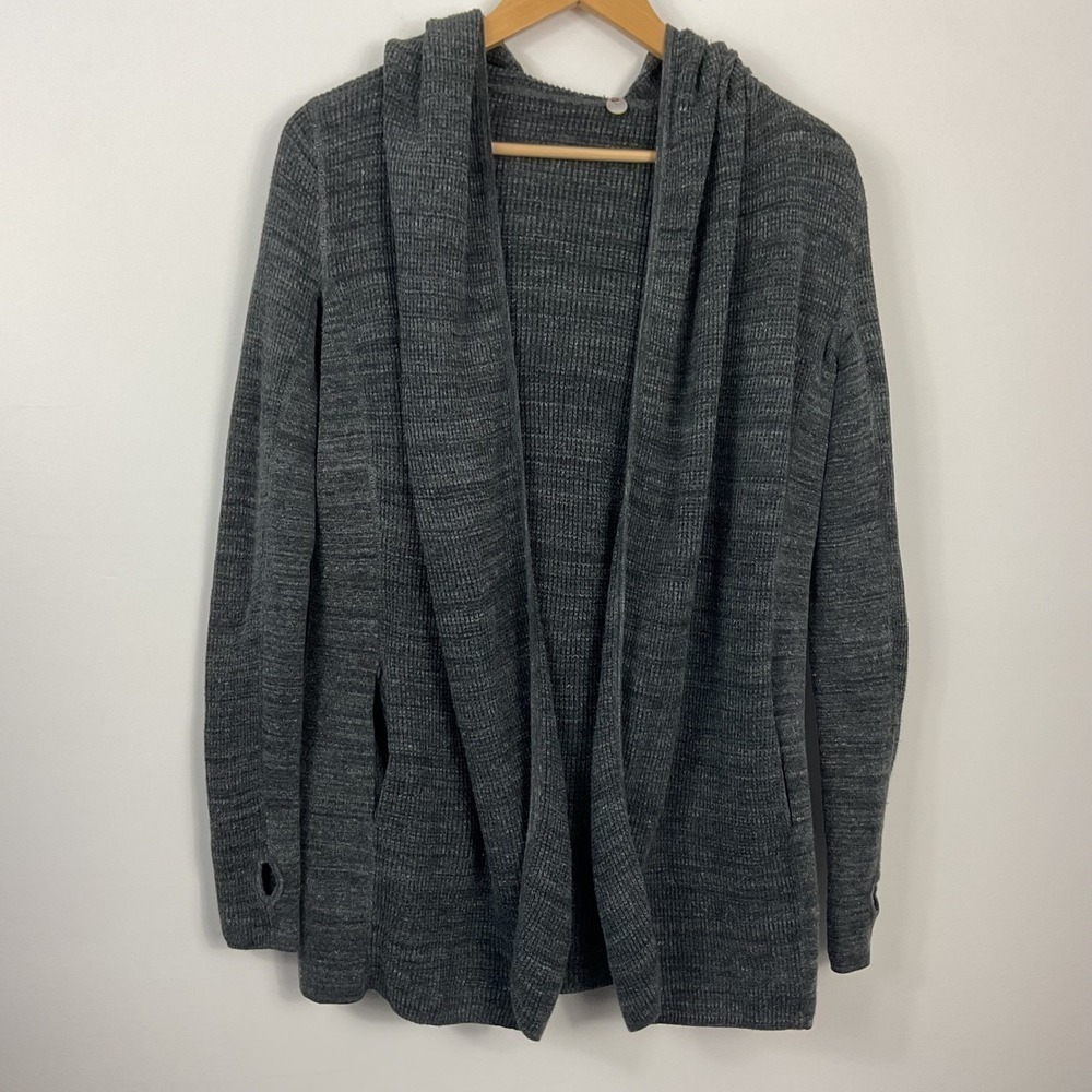 Margaret O'Leary Open Front Hooded Cardigan Sweater Thumbholes XS